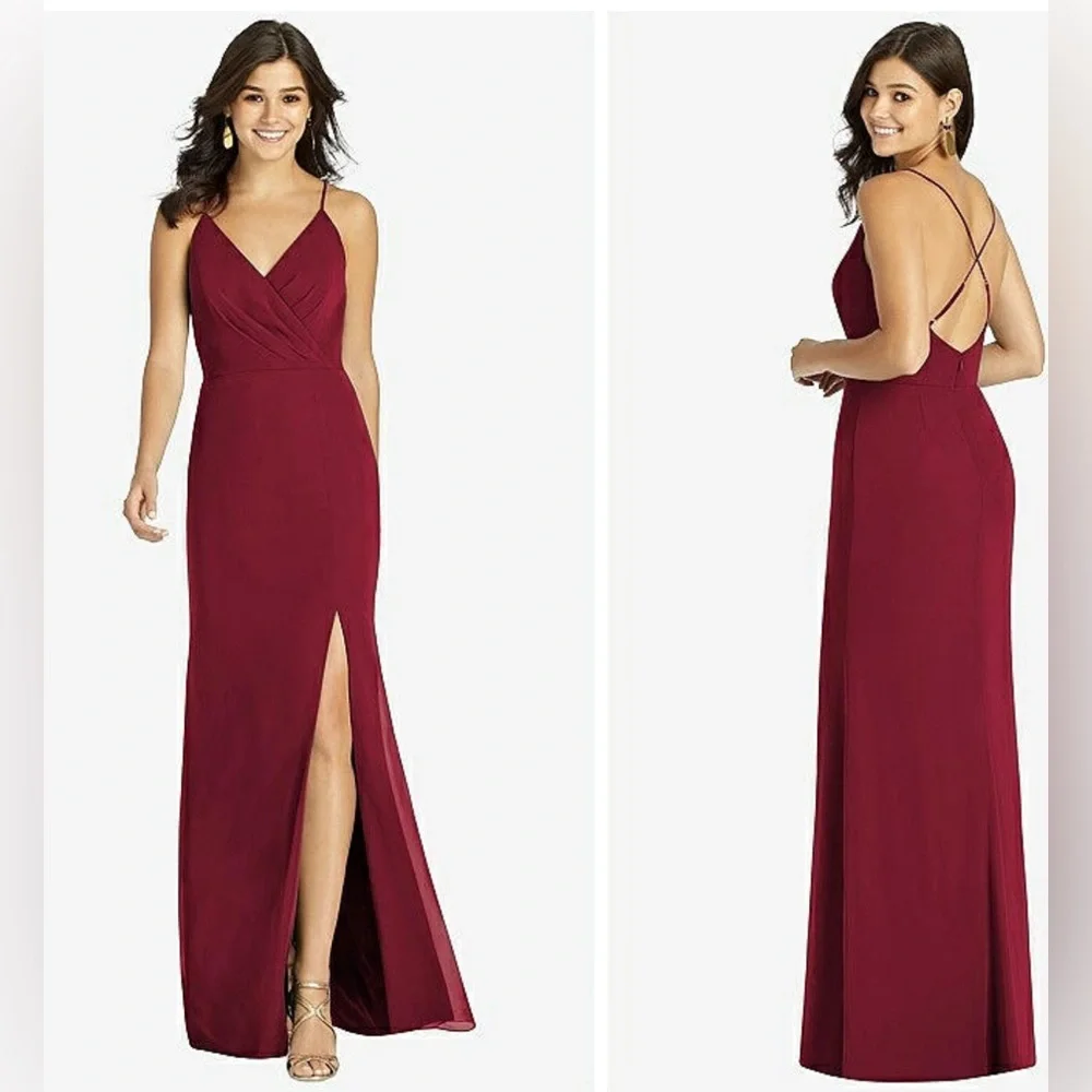 NWT Dessy Collection crisscross back mermaid wrap maxi dress in burgundy red